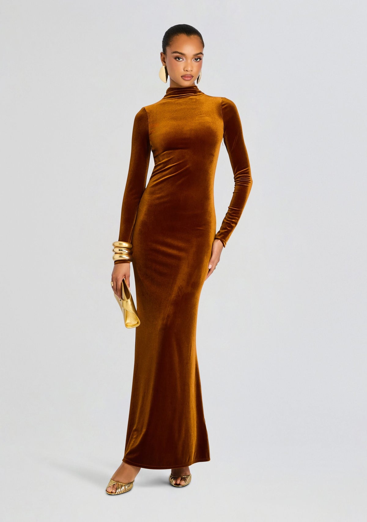 Viola Velvet Maxi Dress by SEROYA in Marigold, product image 5