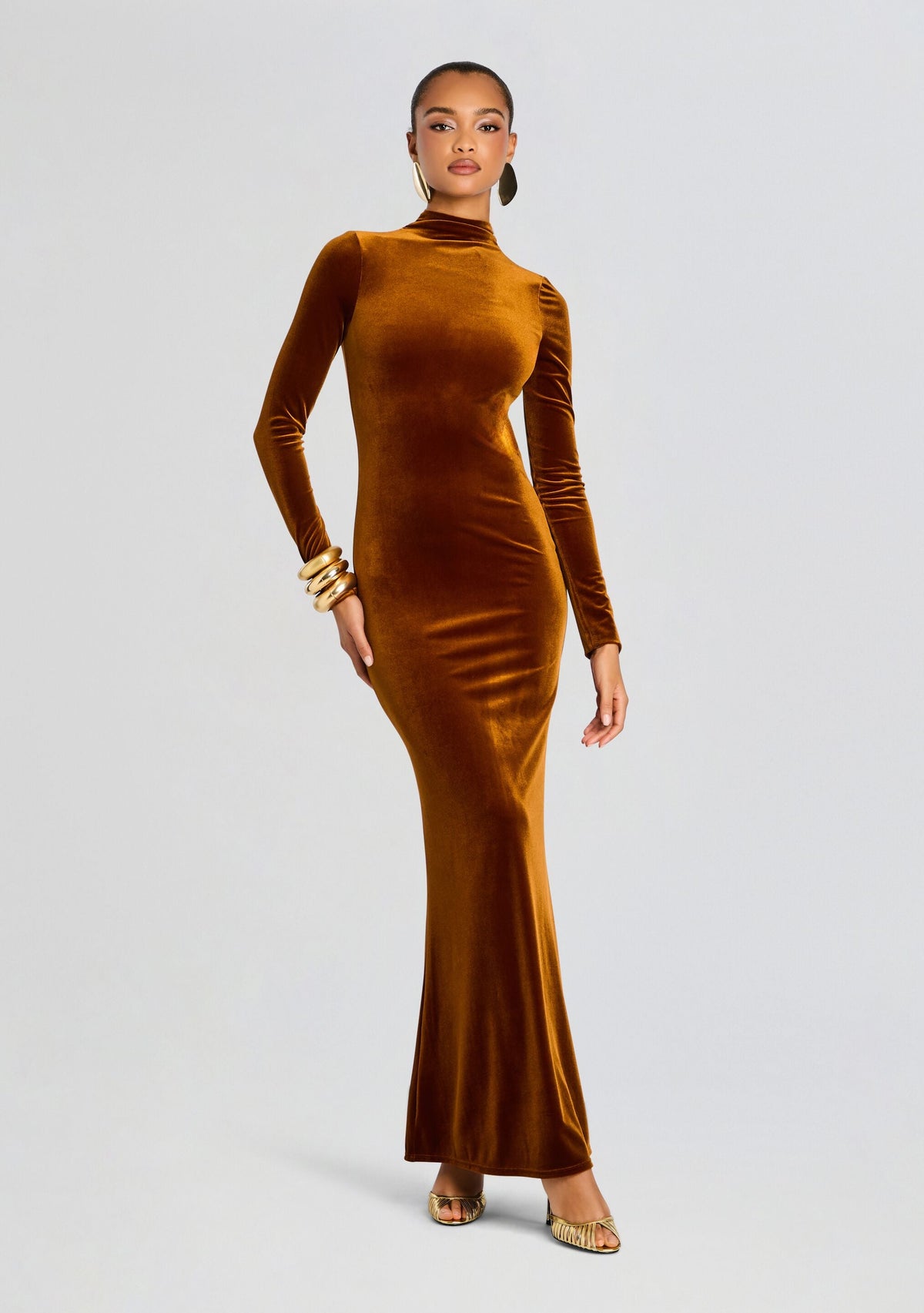 Viola Velvet Maxi Dress by SEROYA in Marigold, product image 1