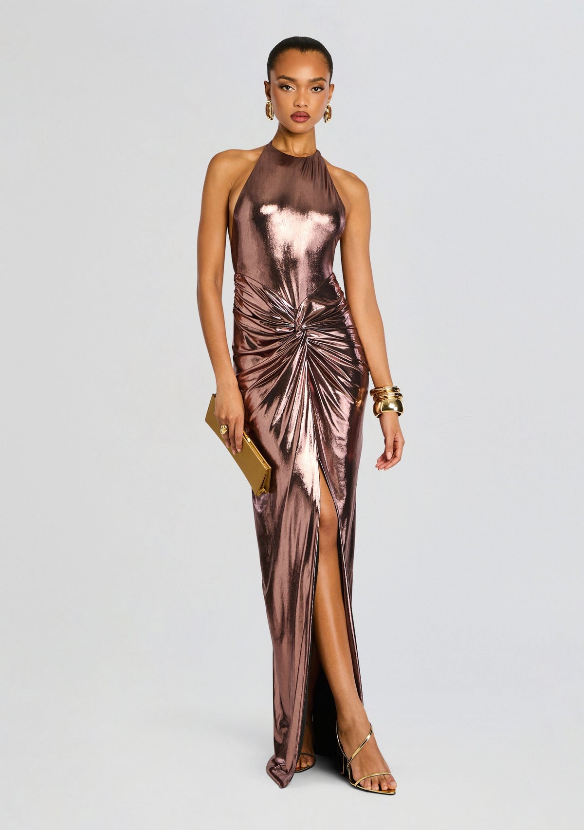 Anida Dress by retrofête in Metallic Rose Gold, product image 1