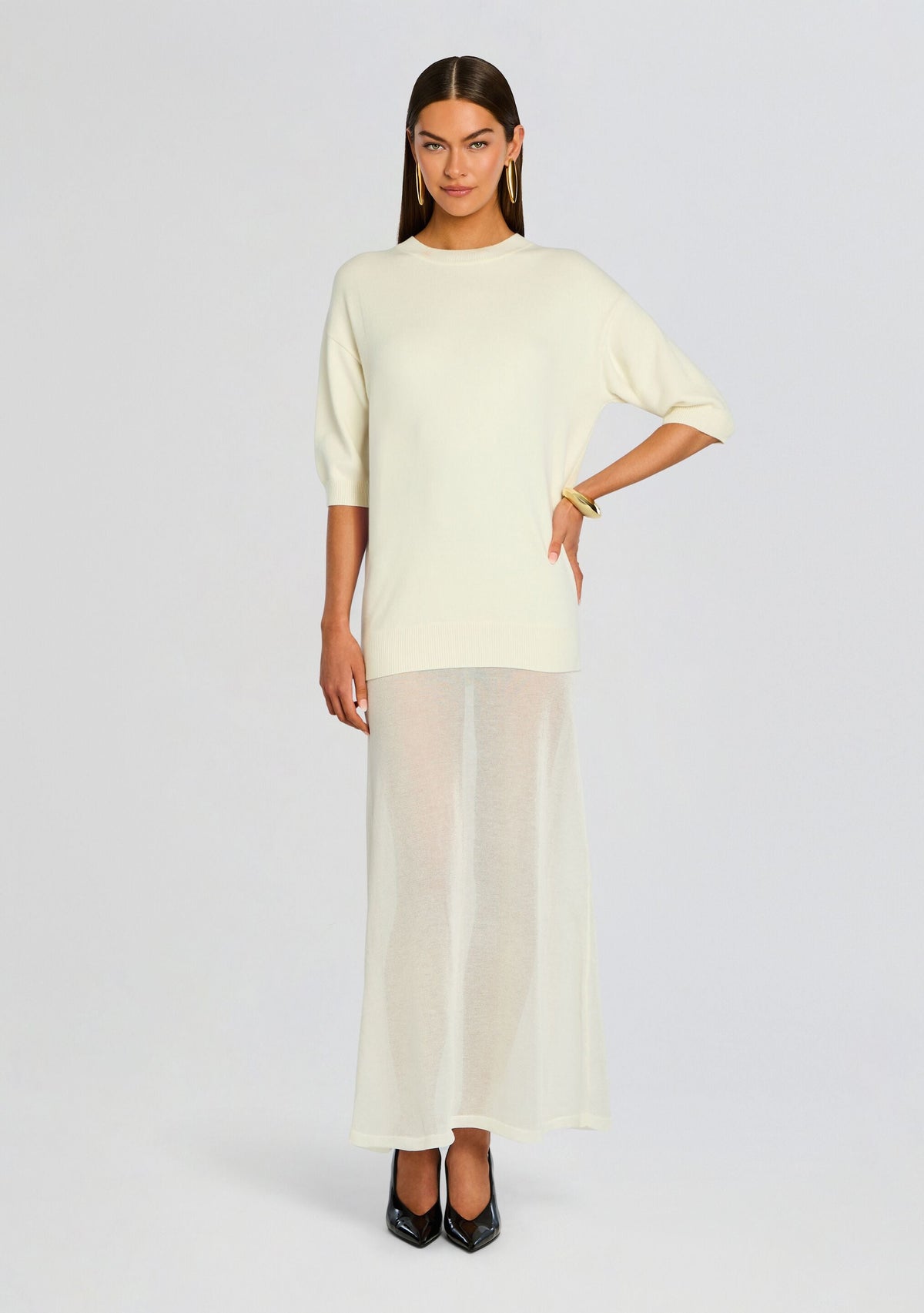 Arwen Knit Maxi Dress by SEROYA in Eggshell, product image 1