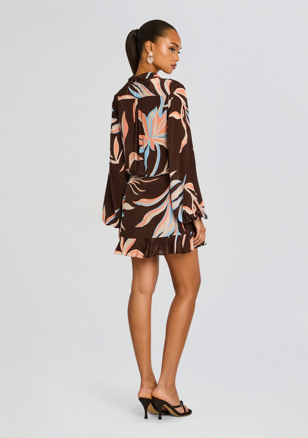 Fern Front Wrap Mini Dress by Rococo Sand in Brown, product image 4
