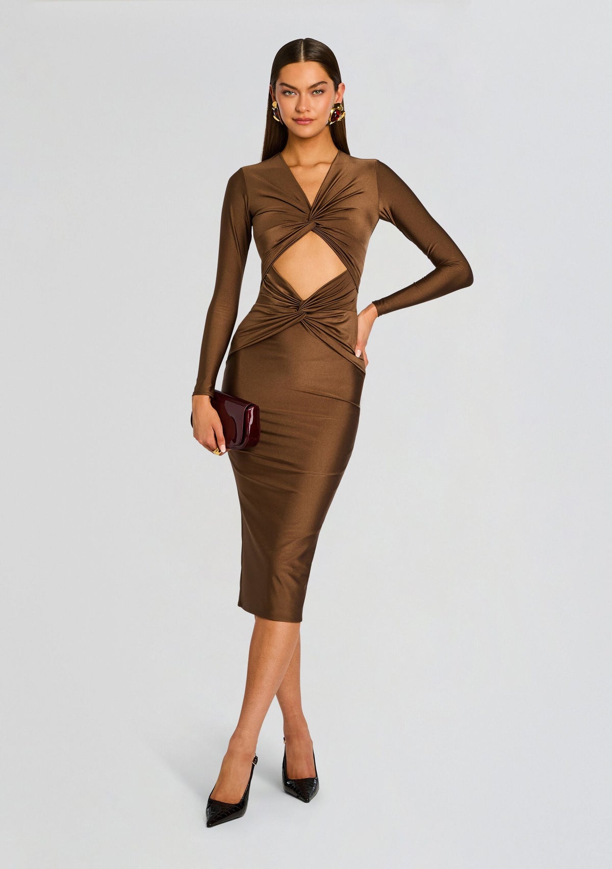 Maida Midi Dress by SEROYA in Sable Brown, product image 5