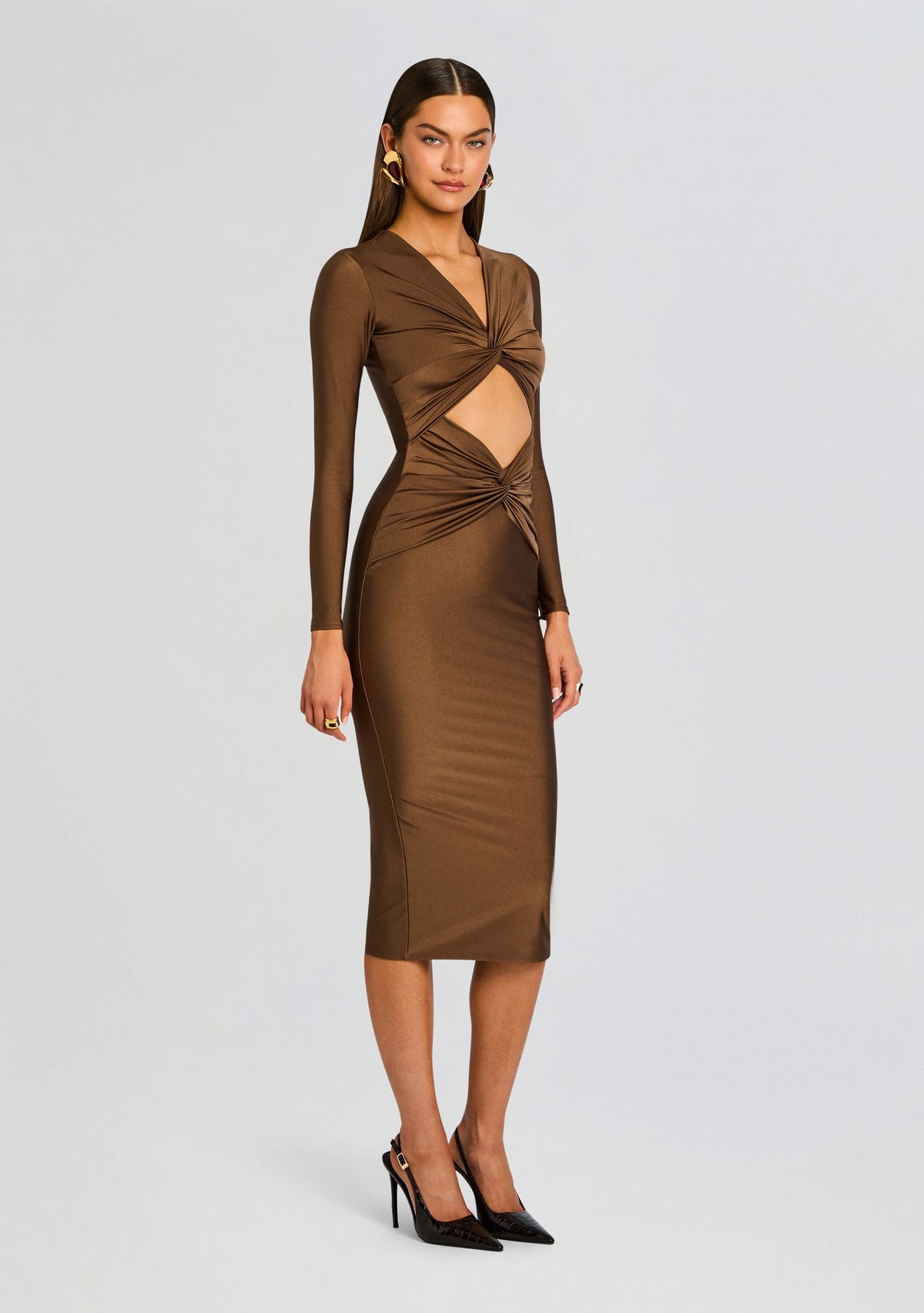 Maida Midi Dress by SEROYA in Sable Brown, product image 3