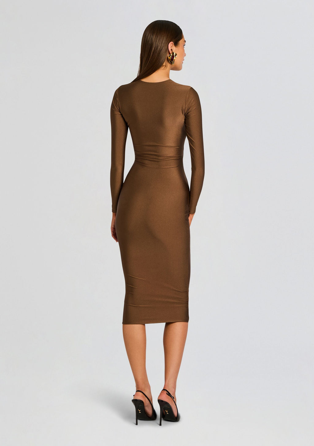 Maida Midi Dress by SEROYA in Sable Brown, product image 4