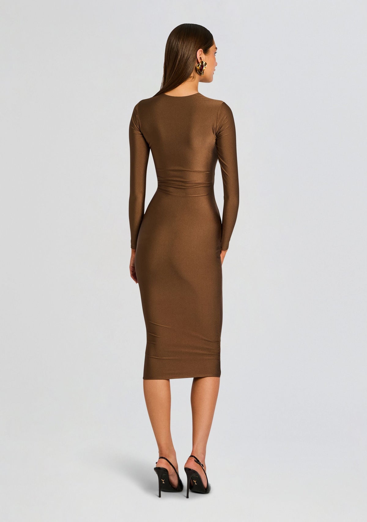 Maida Midi Dress by SEROYA in Sable Brown, product image 4