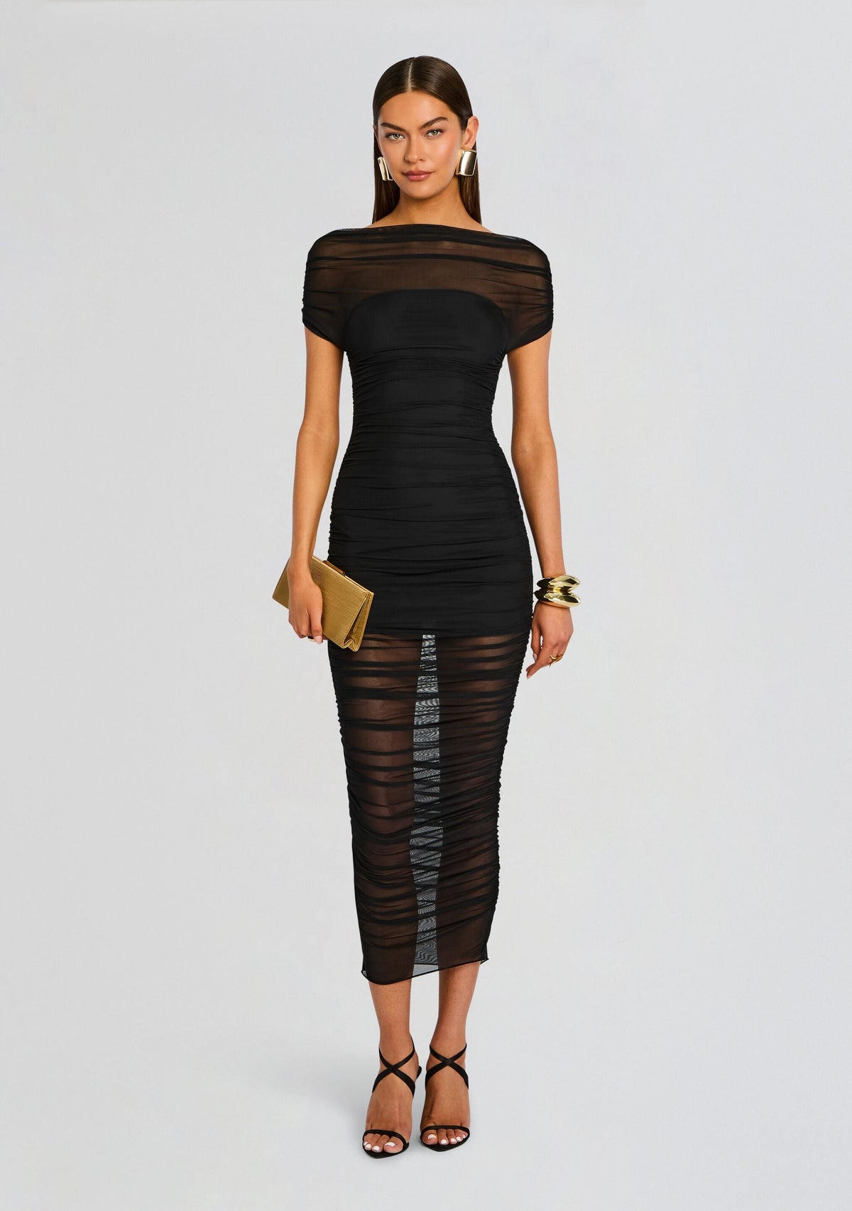 Noel Mesh Midi Dress by SEROYA in Black, product image 5