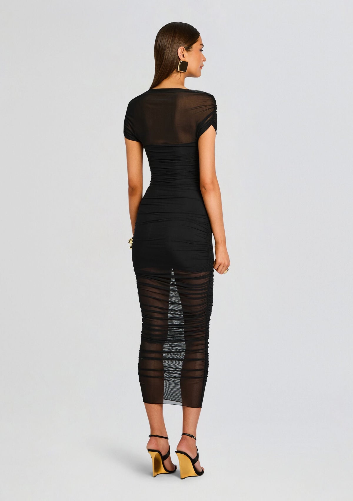 Noel Mesh Midi Dress by SEROYA in Black, product image 4