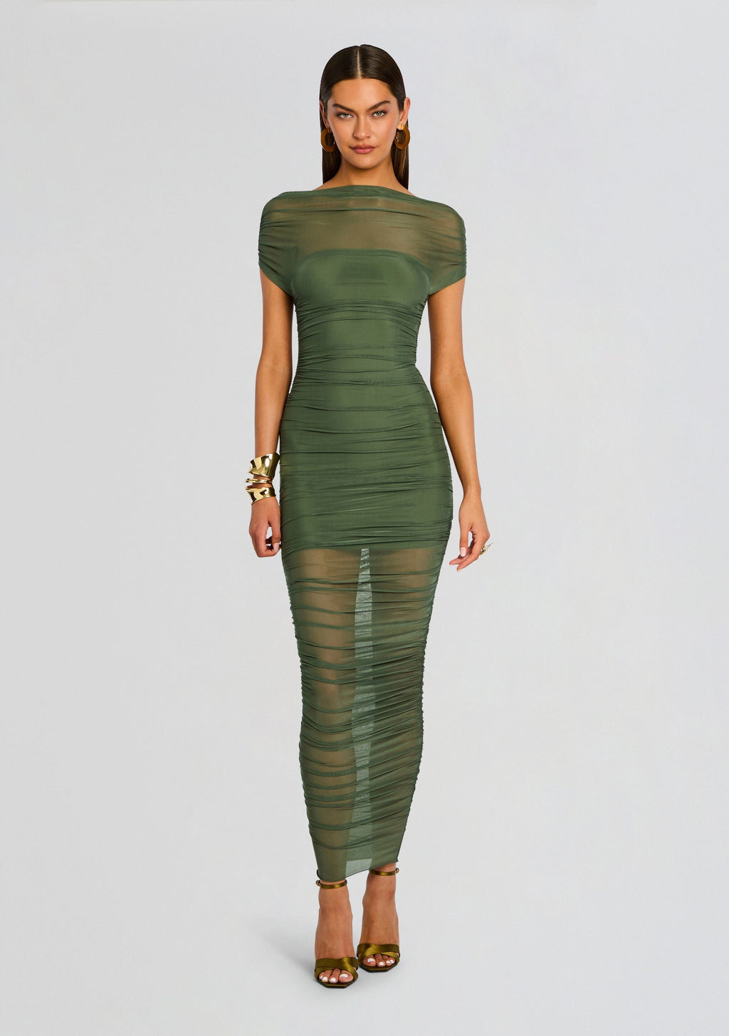 Noel Mesh Midi Dress by SEROYA in Grove Green, product image 1