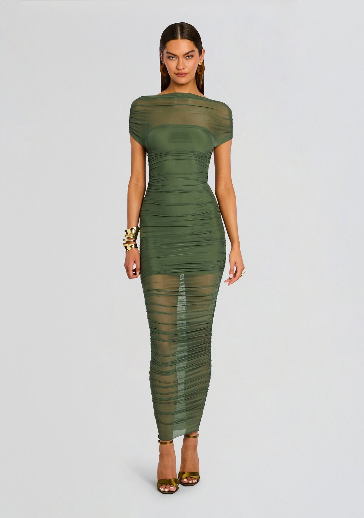 Noel Mesh Midi Dress by SEROYA in Grove Green, product image 1