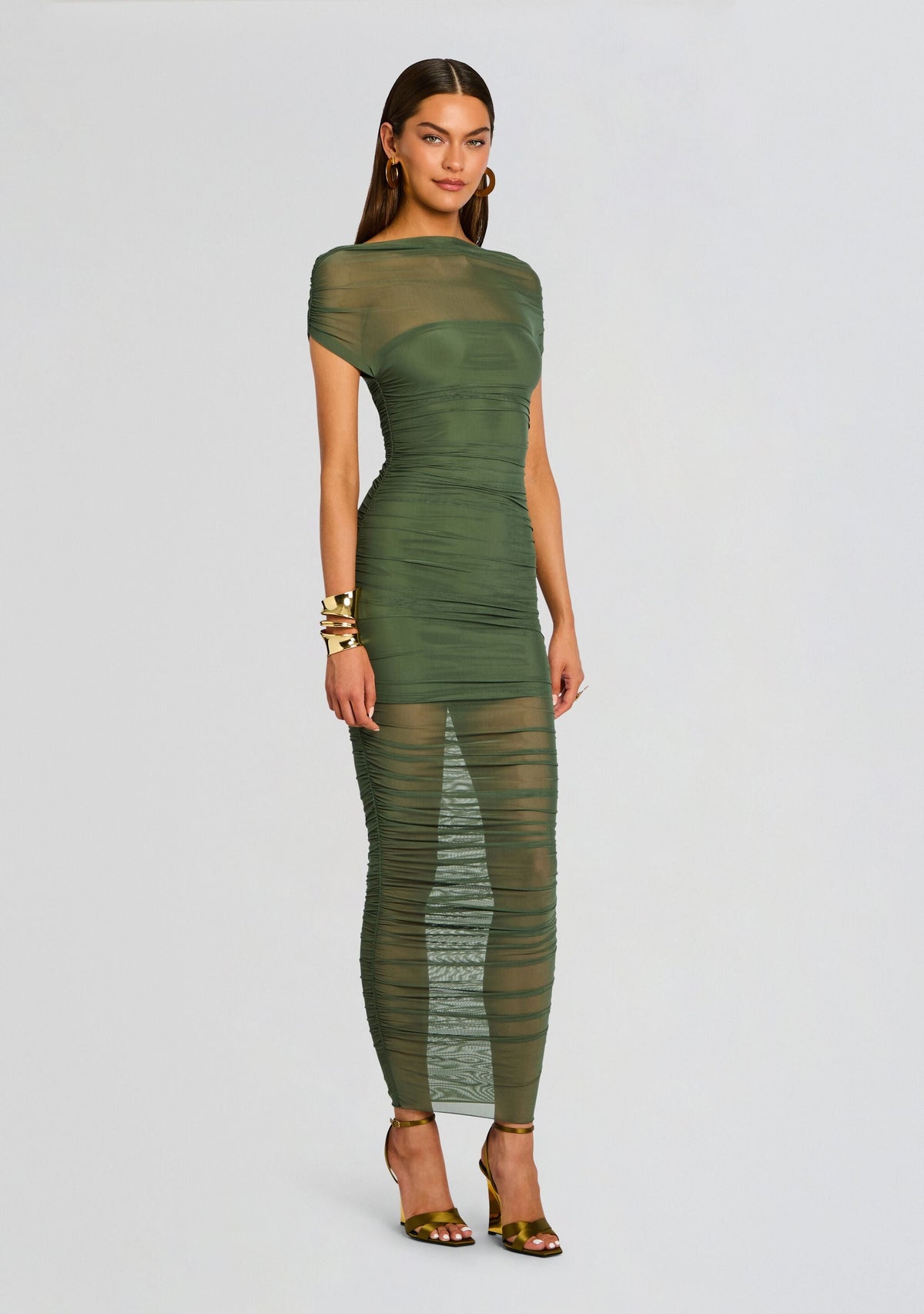 Noel Mesh Midi Dress by SEROYA in Grove Green, product image 3