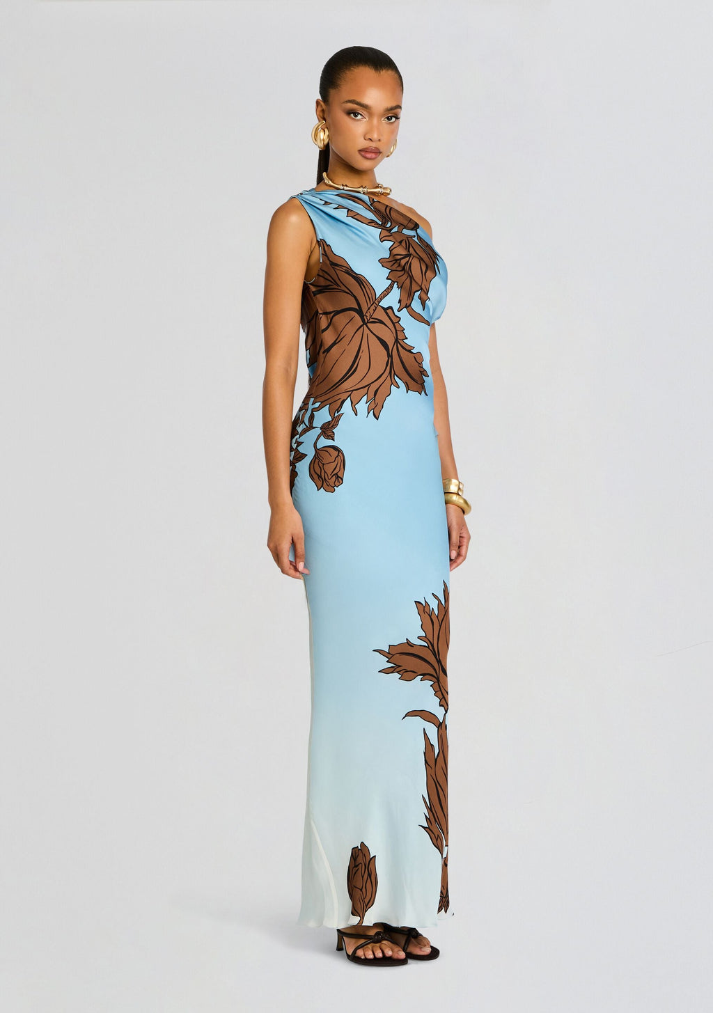 Cady One Shoulder Maxi Dress by Rococo Sand in Blue, product image 4