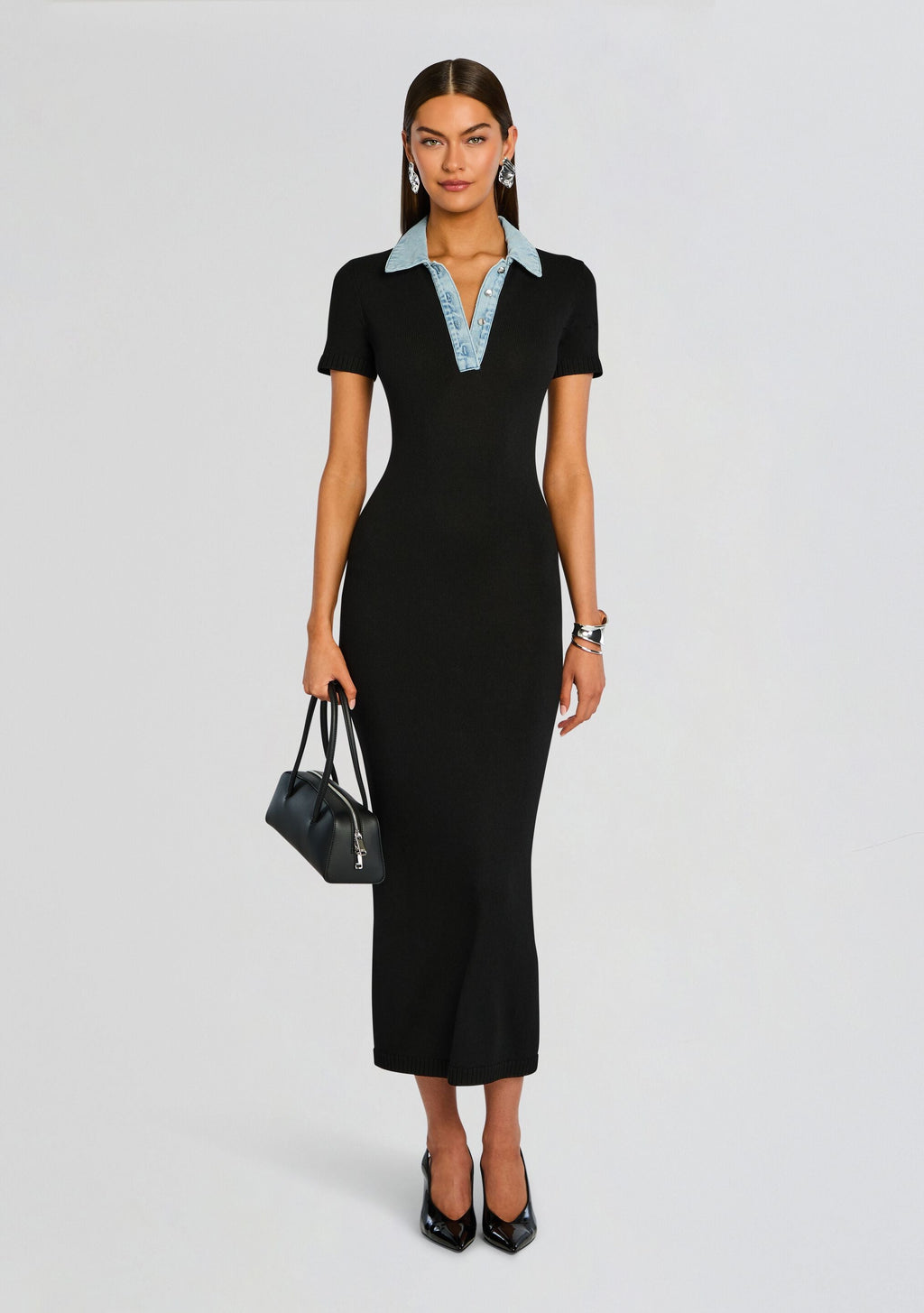 Reye Knit Maxi Dress by SEROYA in Black / Coastline, product image 5