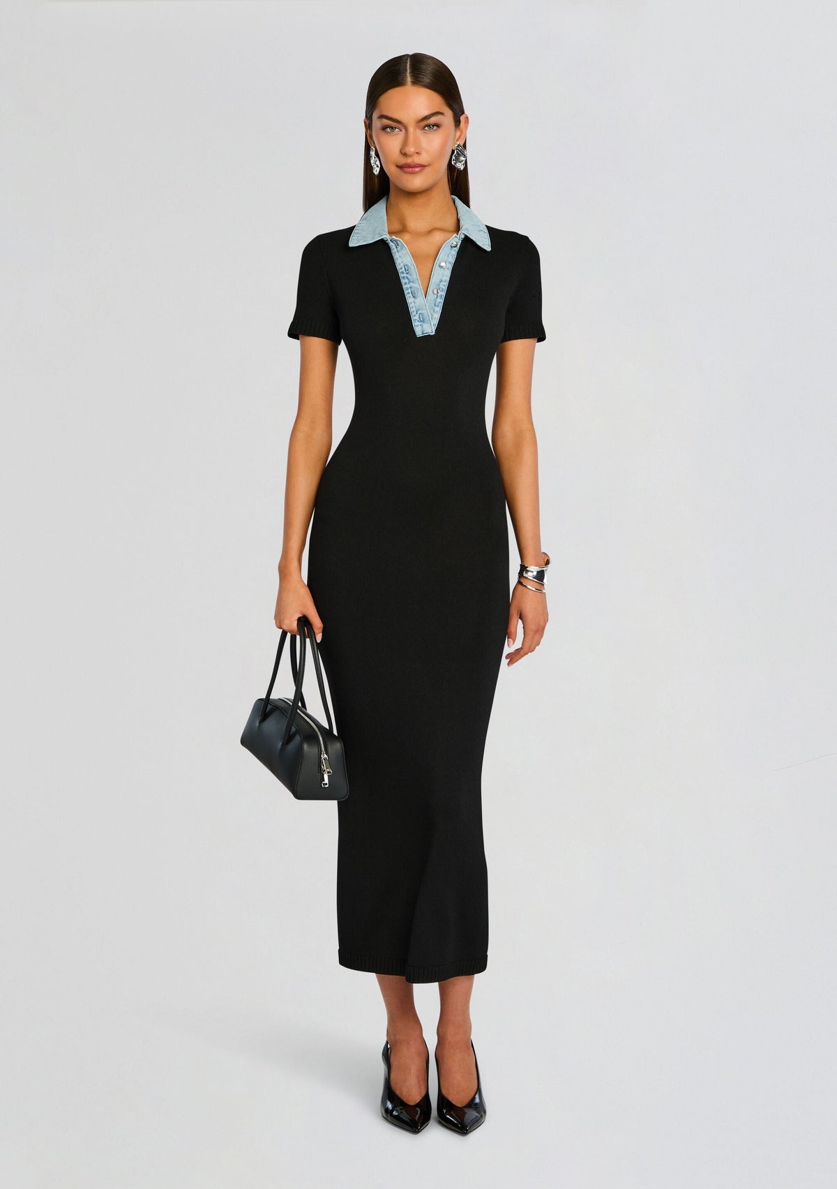 Reye Knit Maxi Dress by SEROYA in Black / Coastline, product image 5