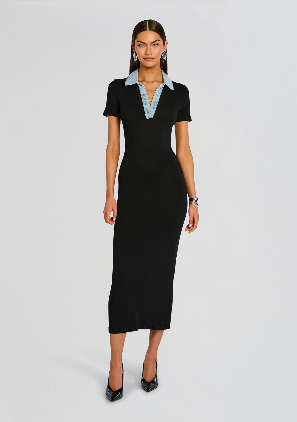 Reye Knit Maxi Dress by SEROYA in Black / Coastline, product image 1