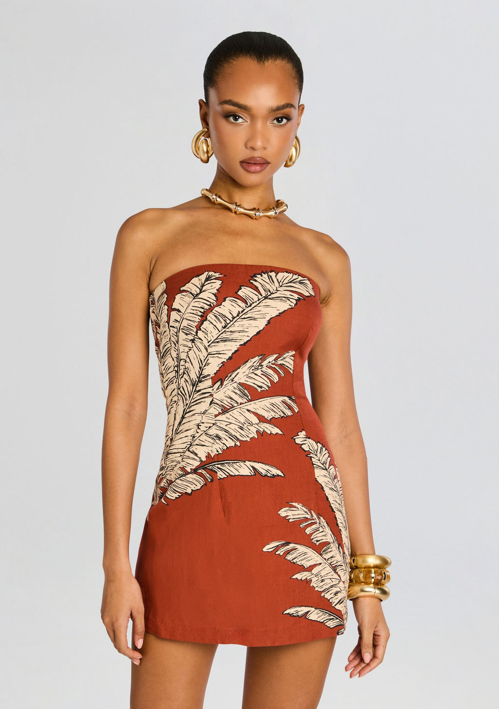 Palm Mini Dress by Hemant & Nandita in Terracotta, product image 5