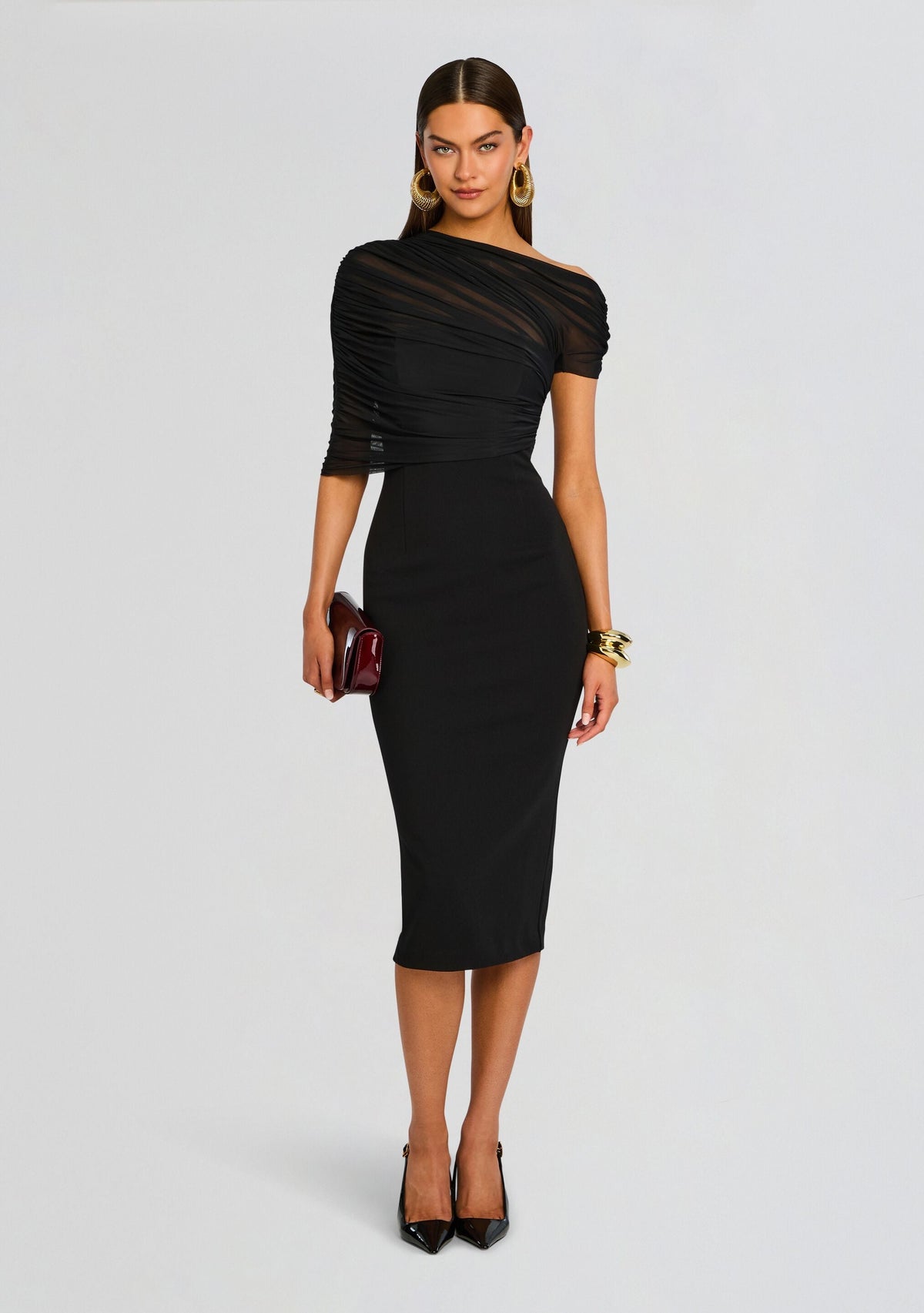 Selma Midi Crepe Dress by SEROYA in Black, product image 5
