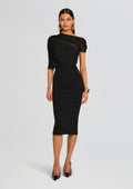 Selma Midi Crepe Dress by SEROYA in Black, product image 1