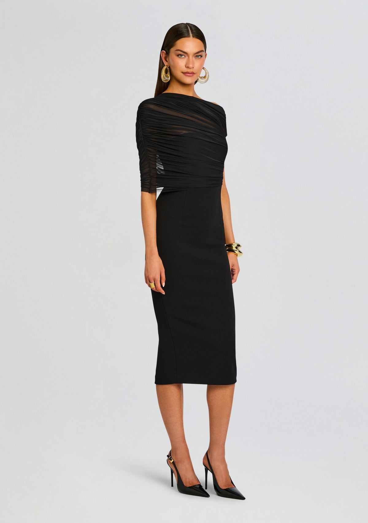 Selma Midi Crepe Dress by SEROYA in Black, product image 3