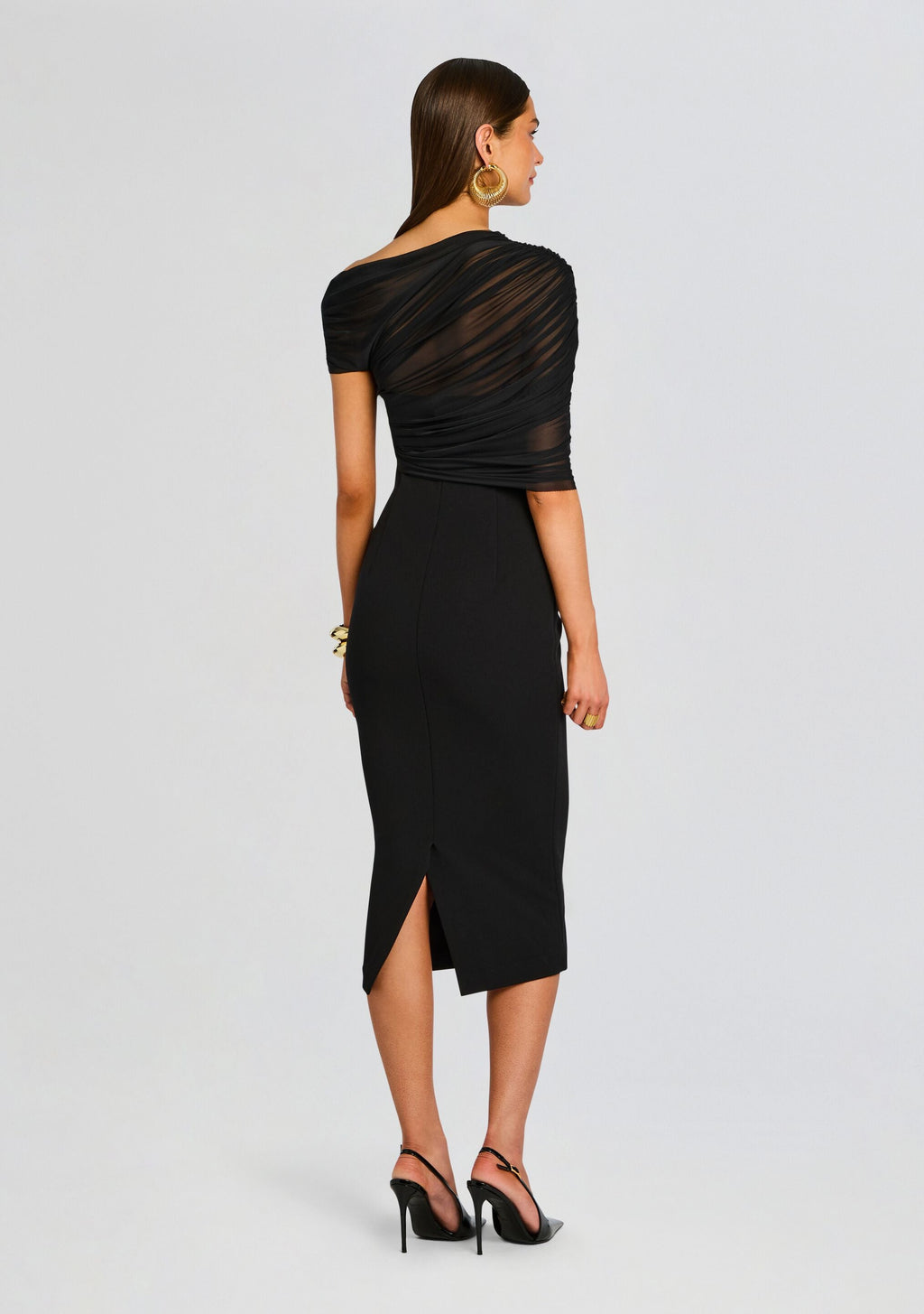 Selma Midi Crepe Dress by SEROYA in Black, product image 4
