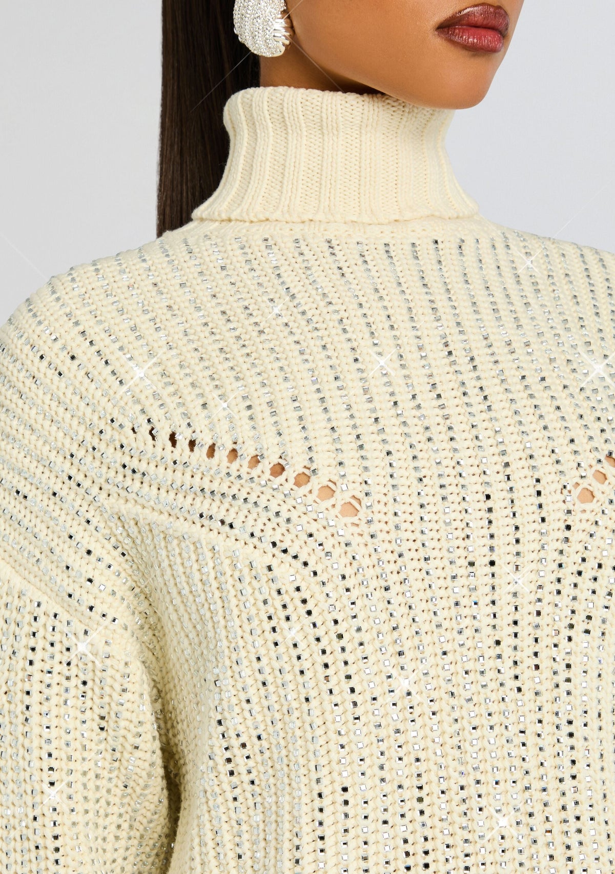 Camden Embellished Sweater by retrofête in Ivory/Silver, product image 3