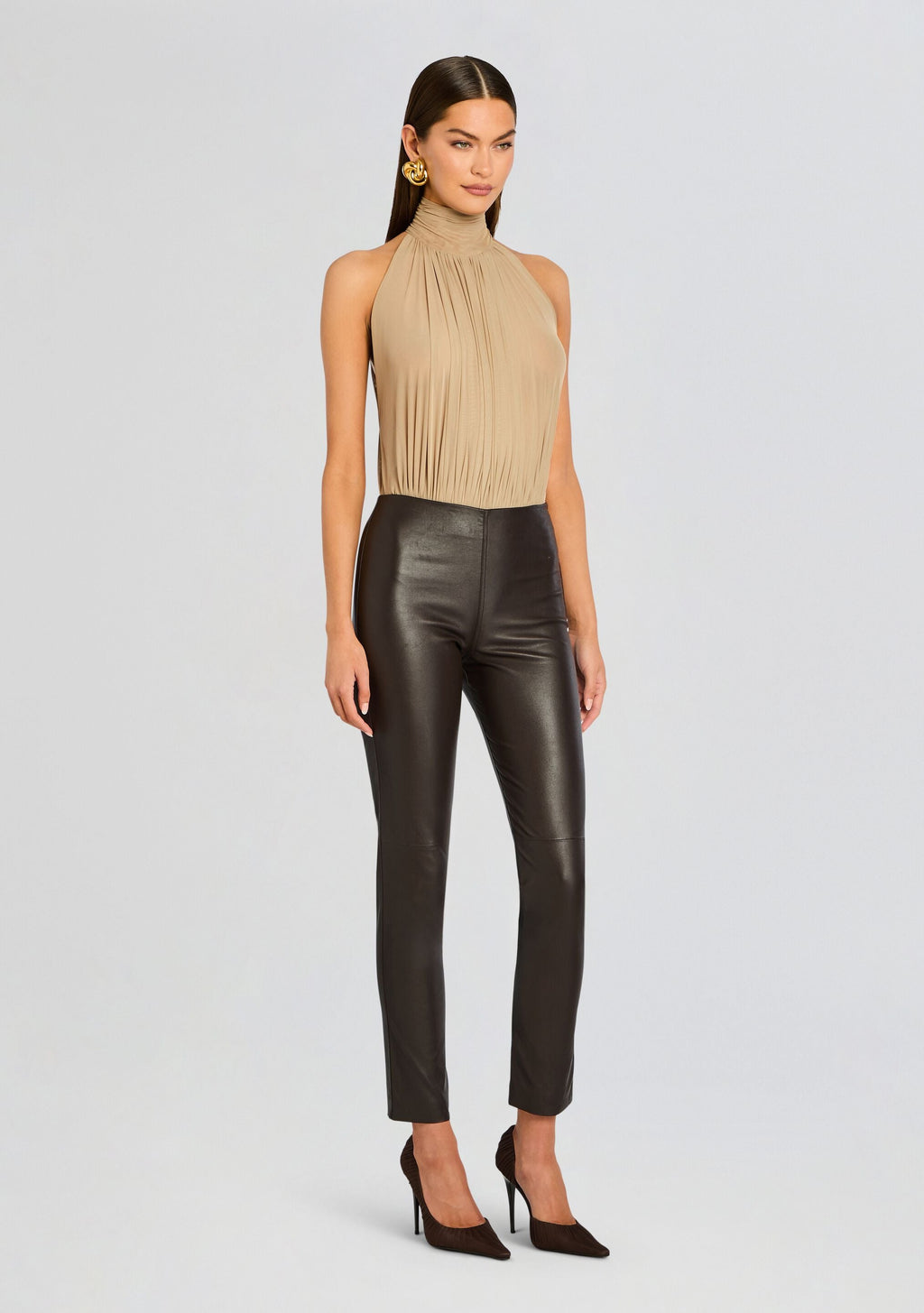 Cyra Leather Legging by SEROYA in Ash Brown, product image 4