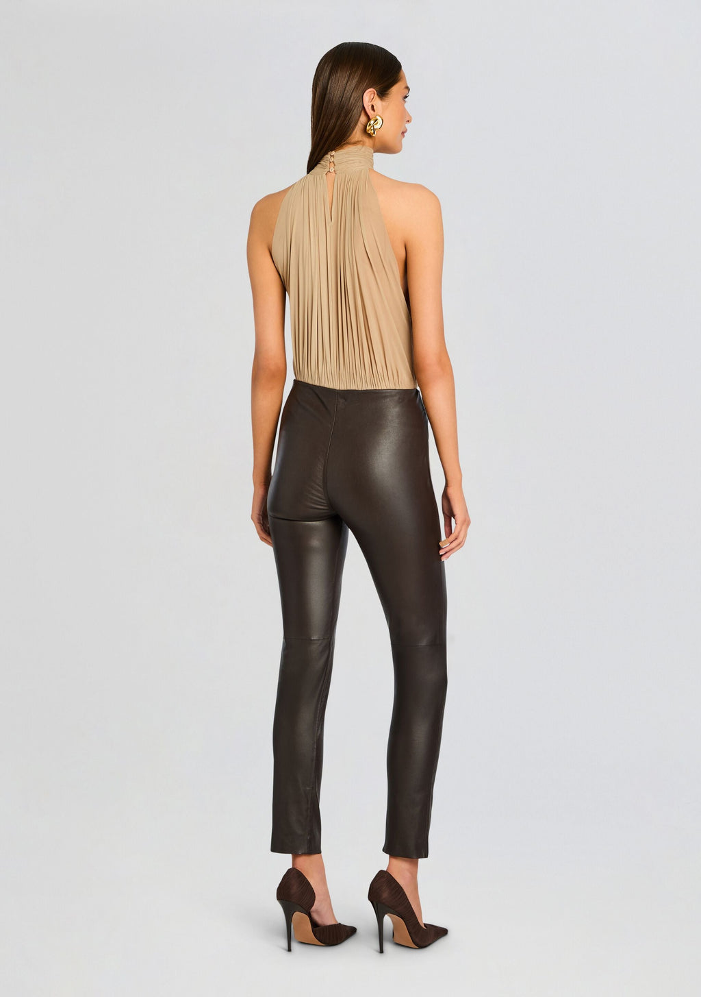 Cyra Leather Legging by SEROYA in Ash Brown, product image 5
