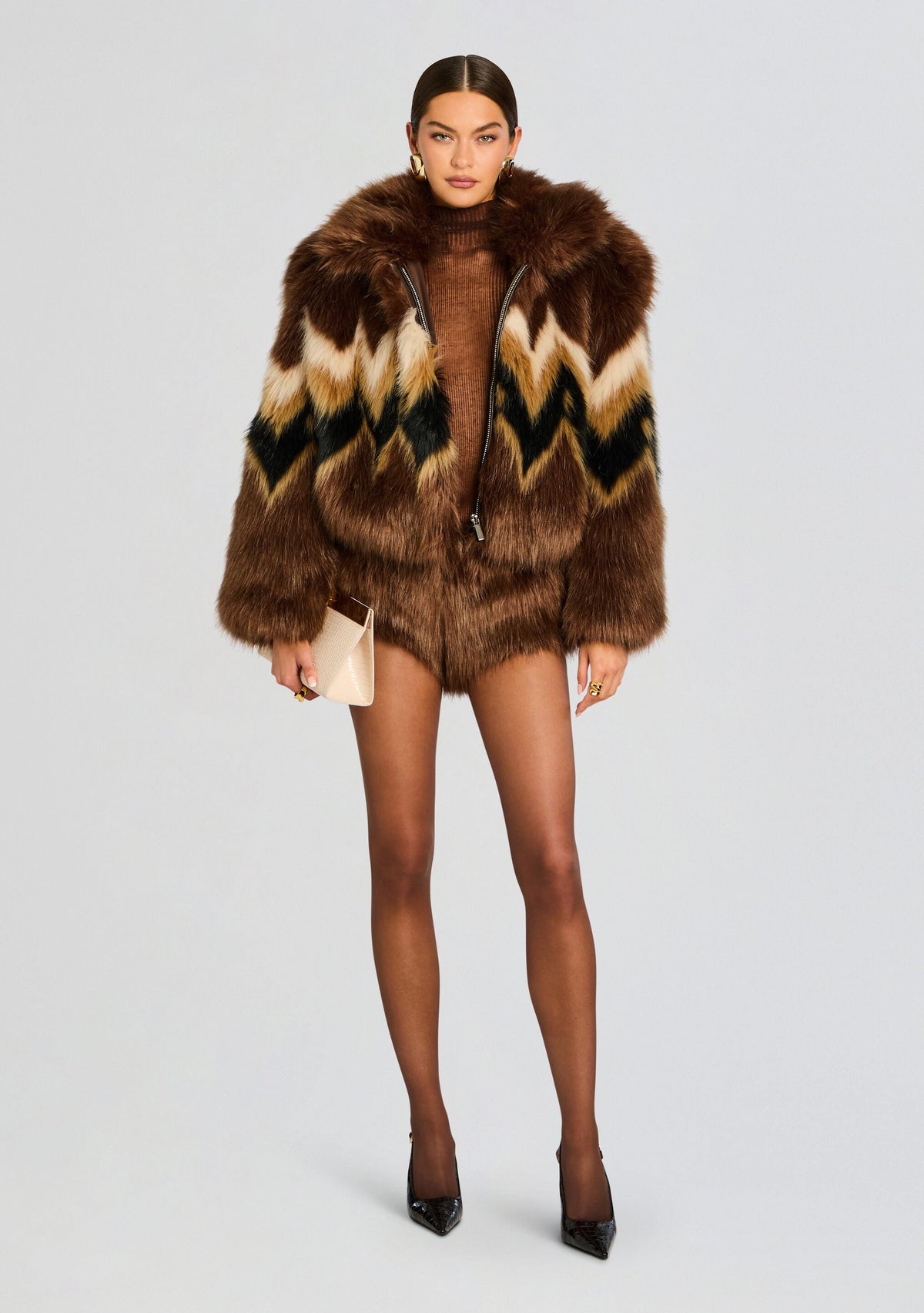 Ismay Faux Fur Bomber by retrofête in Multi, product image 6