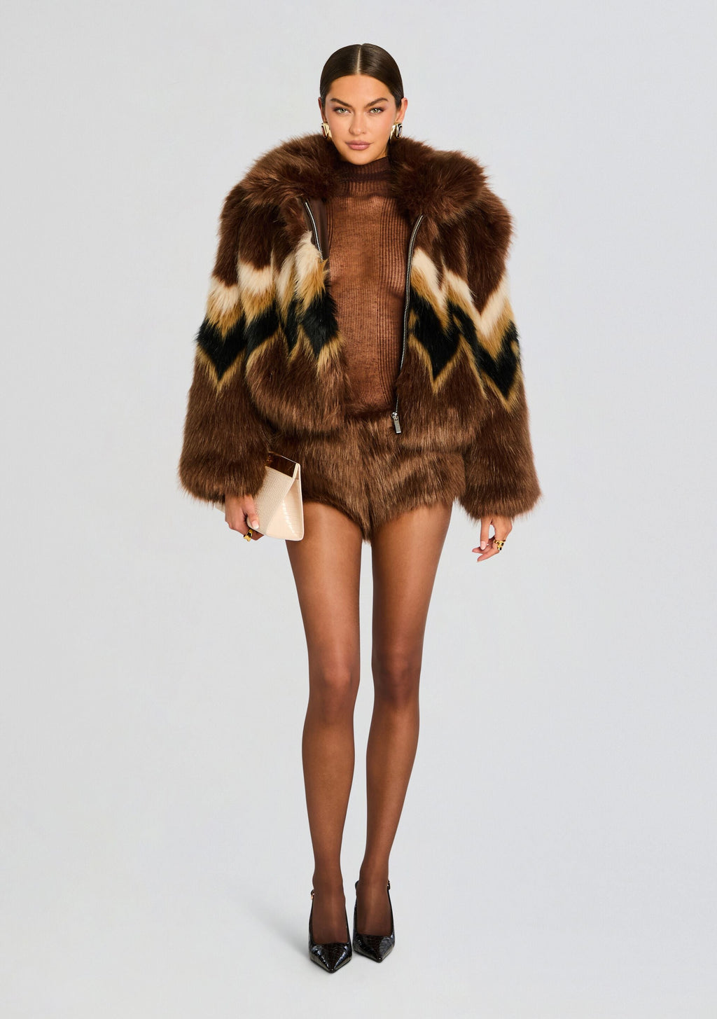Arista Faux Fur Short by retrofête in Brown, product image 2
