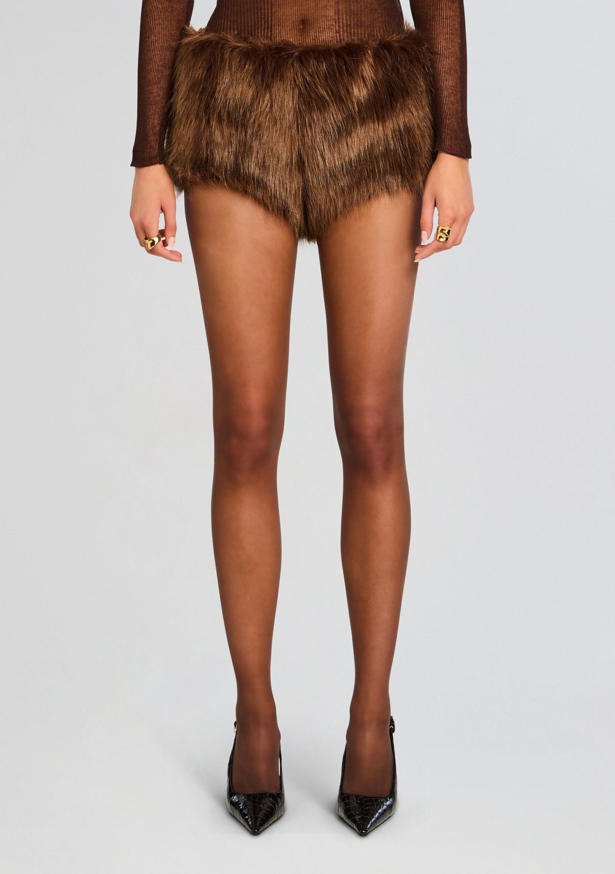 Arista Faux Fur Short by retrofête in Brown, product image 1