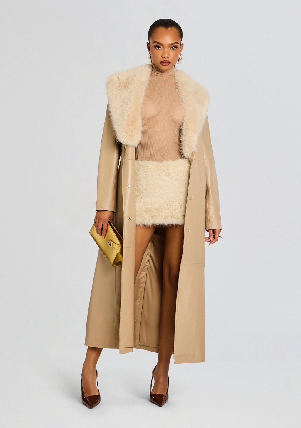 Minerva Faux Fur Skirt by retrofête in Chai, product image 6