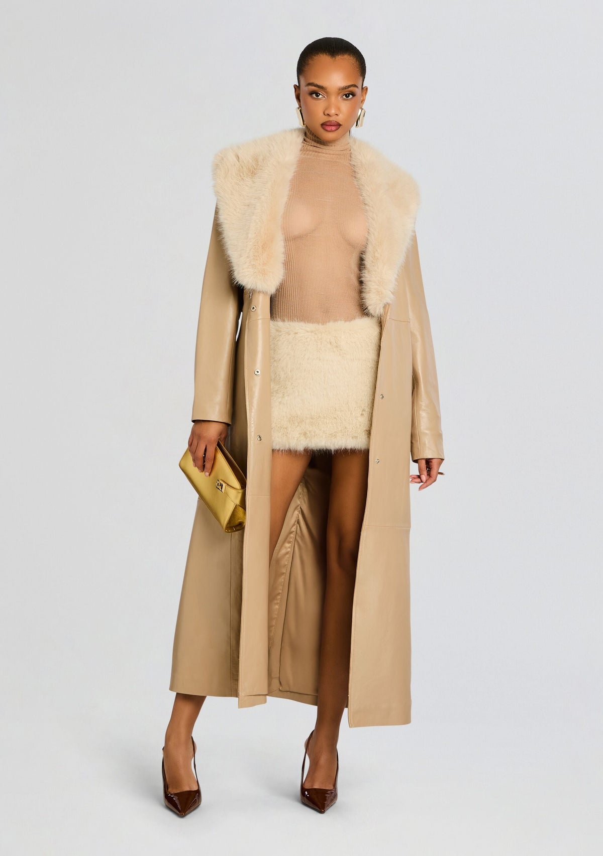 Minerva Faux Fur Skirt by retrofête in Chai, product image 6