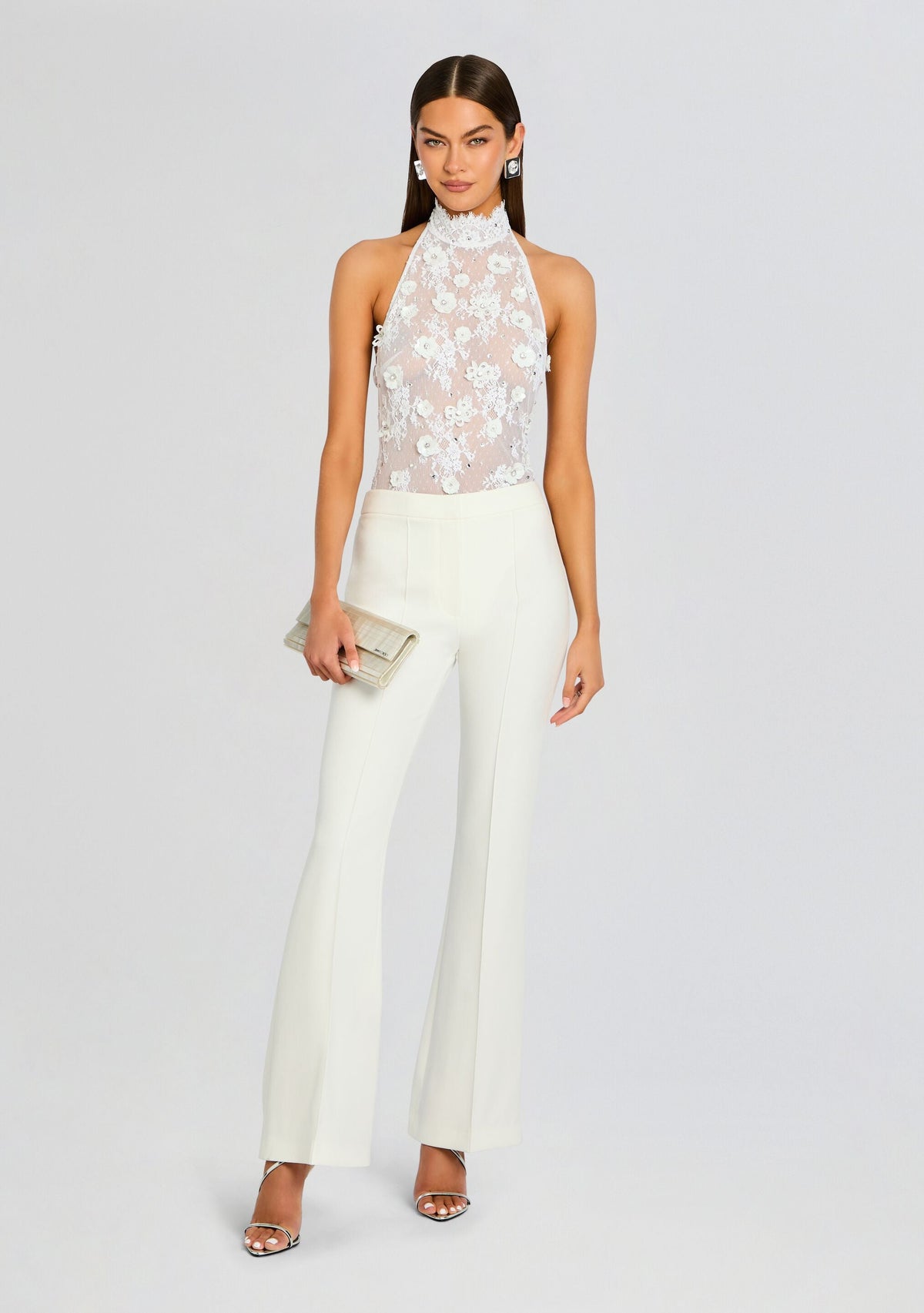 Saga Lace Embellished Bodysuit by retrofête in White/Silver, product image 6