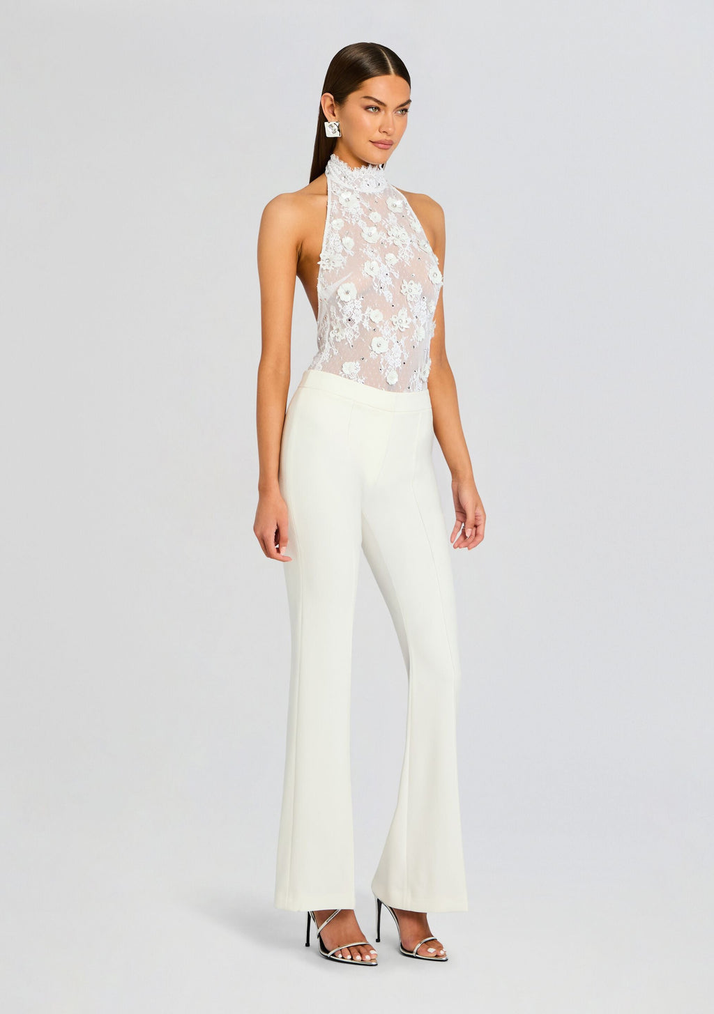 Saga Lace Embellished Bodysuit by retrofête in White/Silver, product image 4