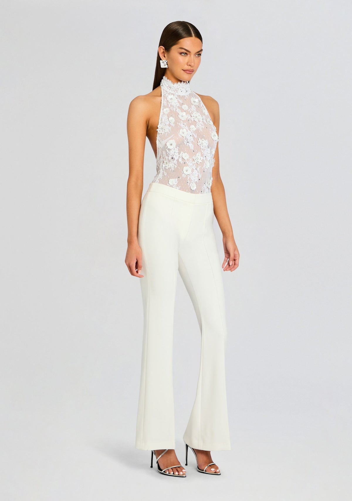 Saga Lace Embellished Bodysuit by retrofête in White/Silver, product image 4