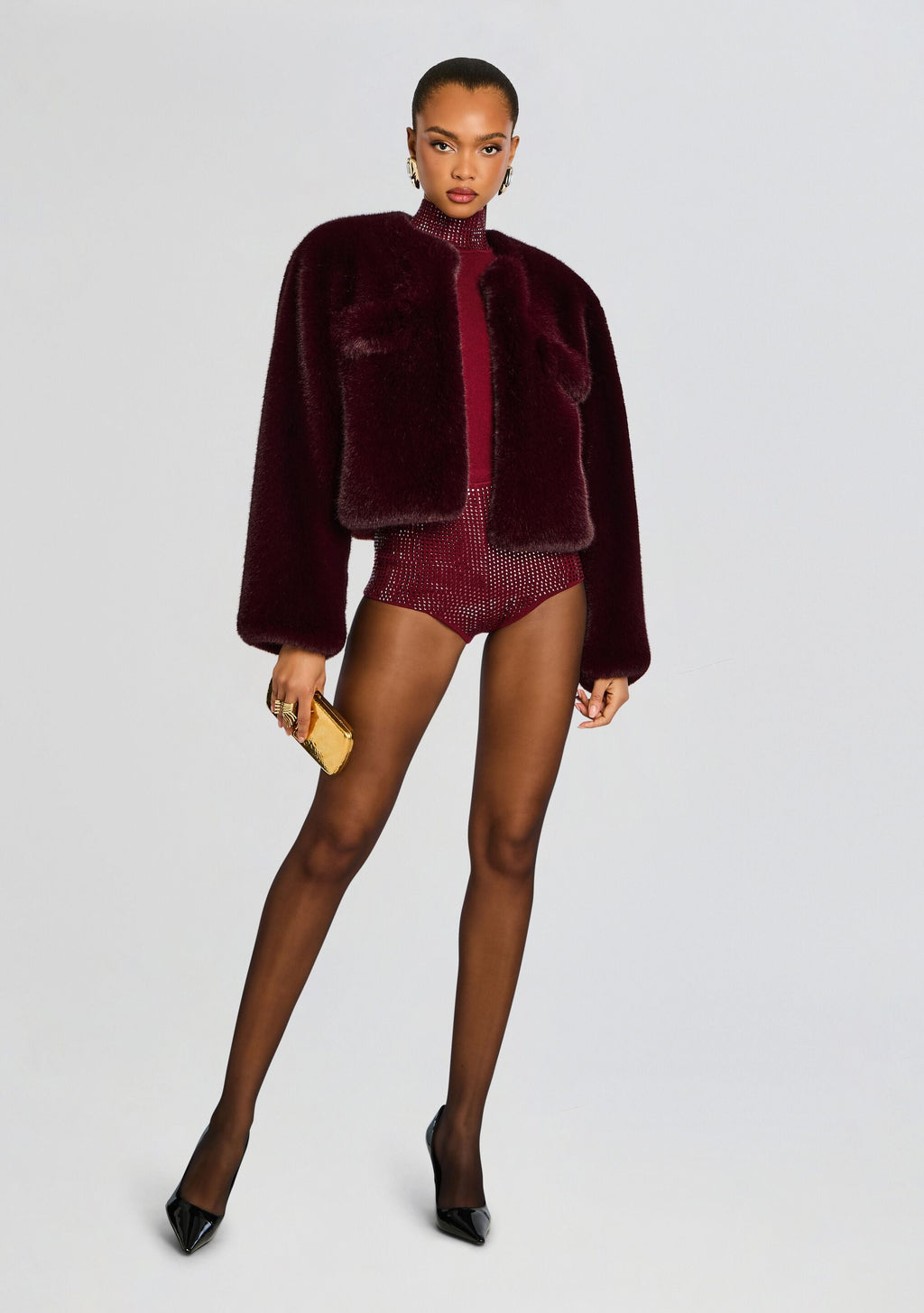 Sparrow Faux Fur Jacket by retrofête in Bordeaux, product image 3
