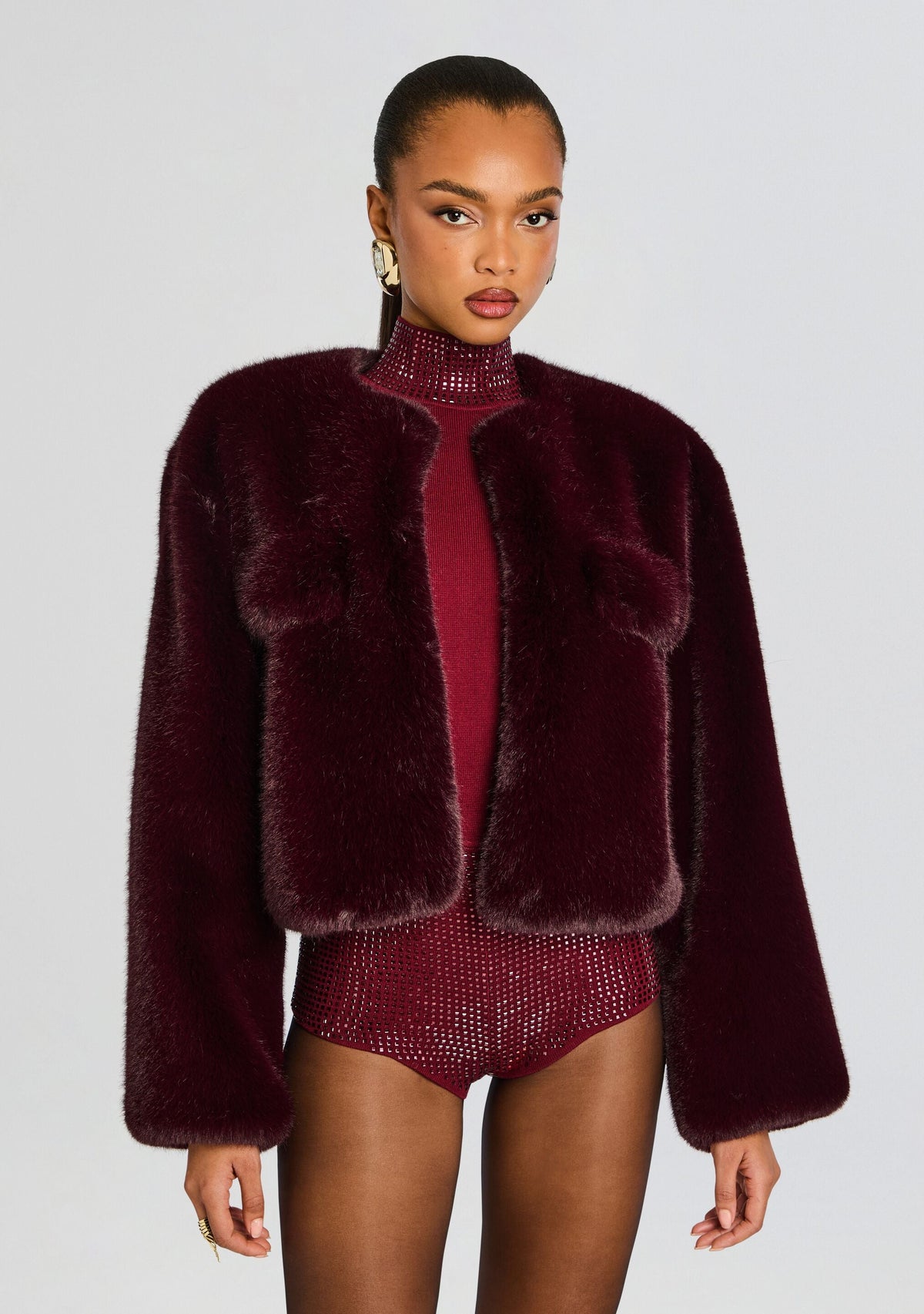 Sparrow Faux Fur Jacket by retrofête in Bordeaux, product image 1
