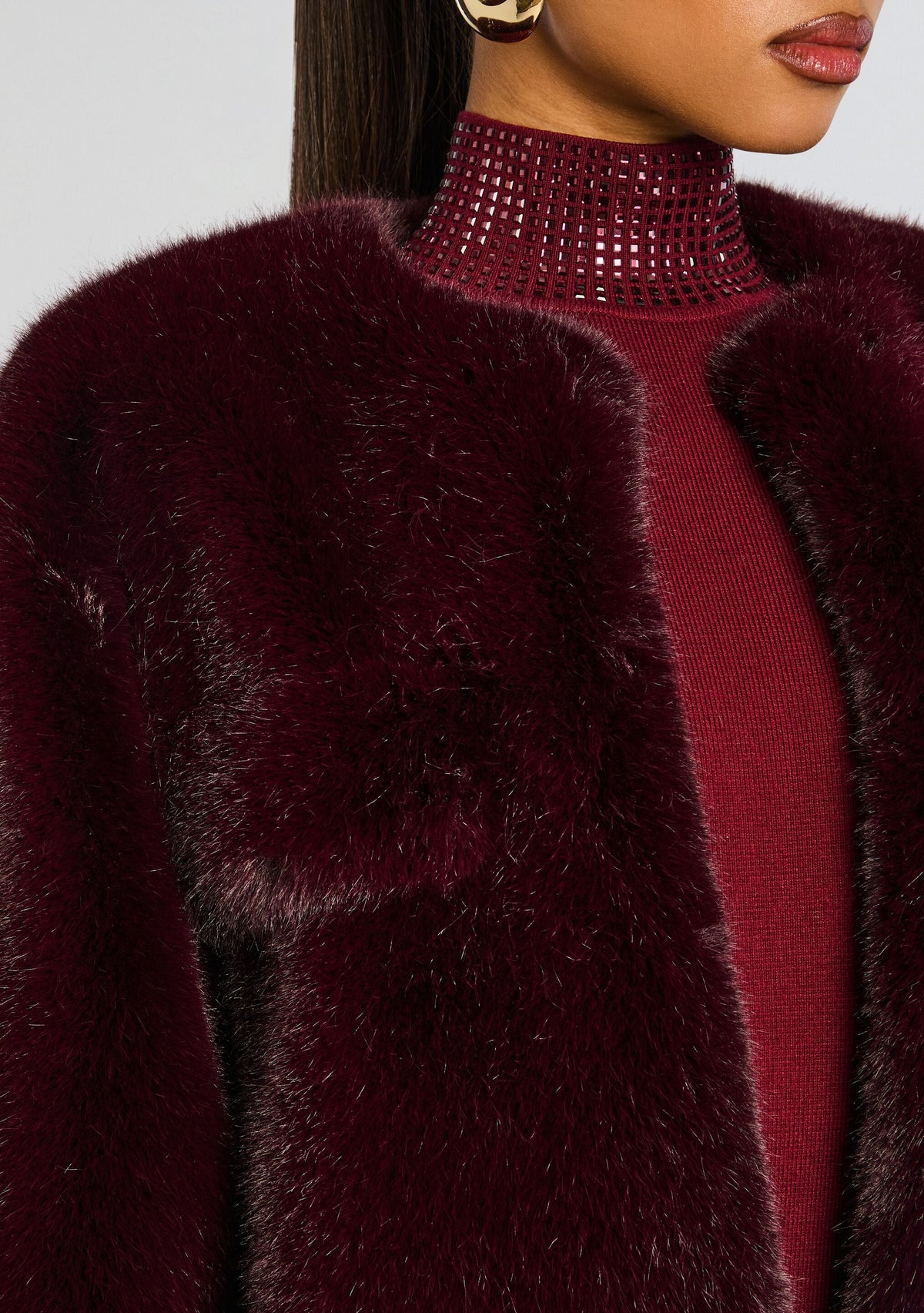 Sparrow Faux Fur Jacket by retrofête in Bordeaux, product image 2