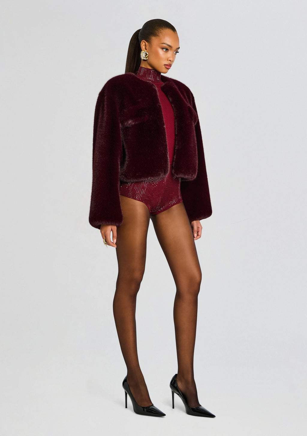 Sparrow Faux Fur Jacket by retrofête in Bordeaux, product image 4