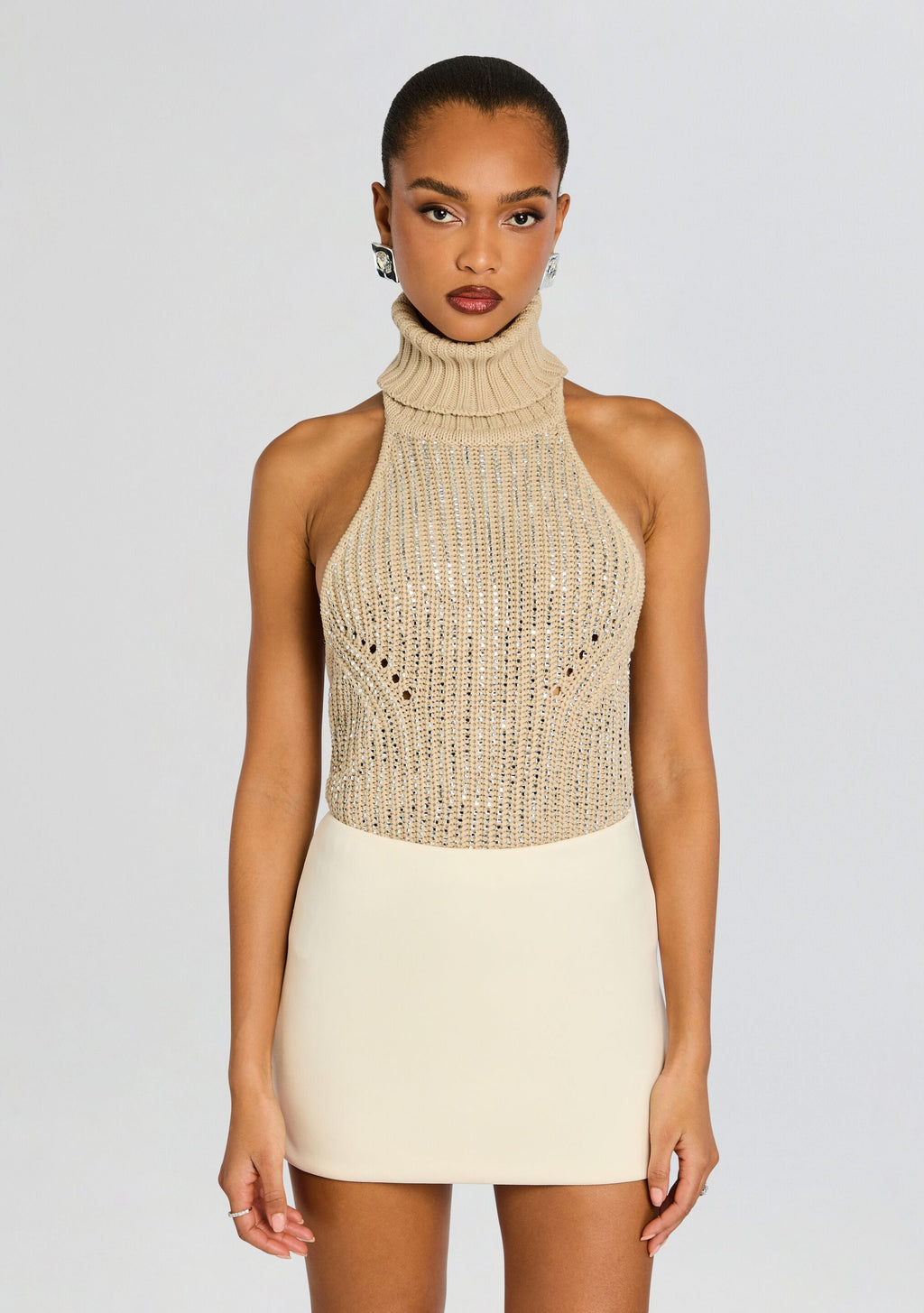 Veneta Embellished Top by retrofête in Latte/Silver, product image 1