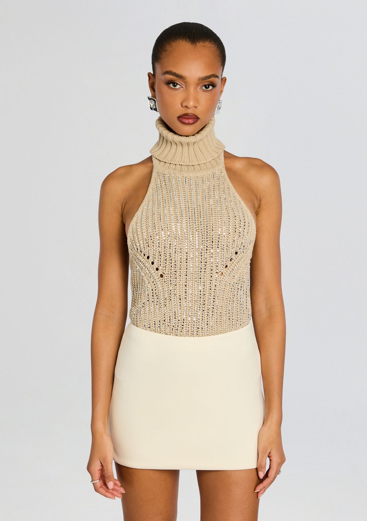 Veneta Embellished Top by retrofête in Latte/Silver, product image 1