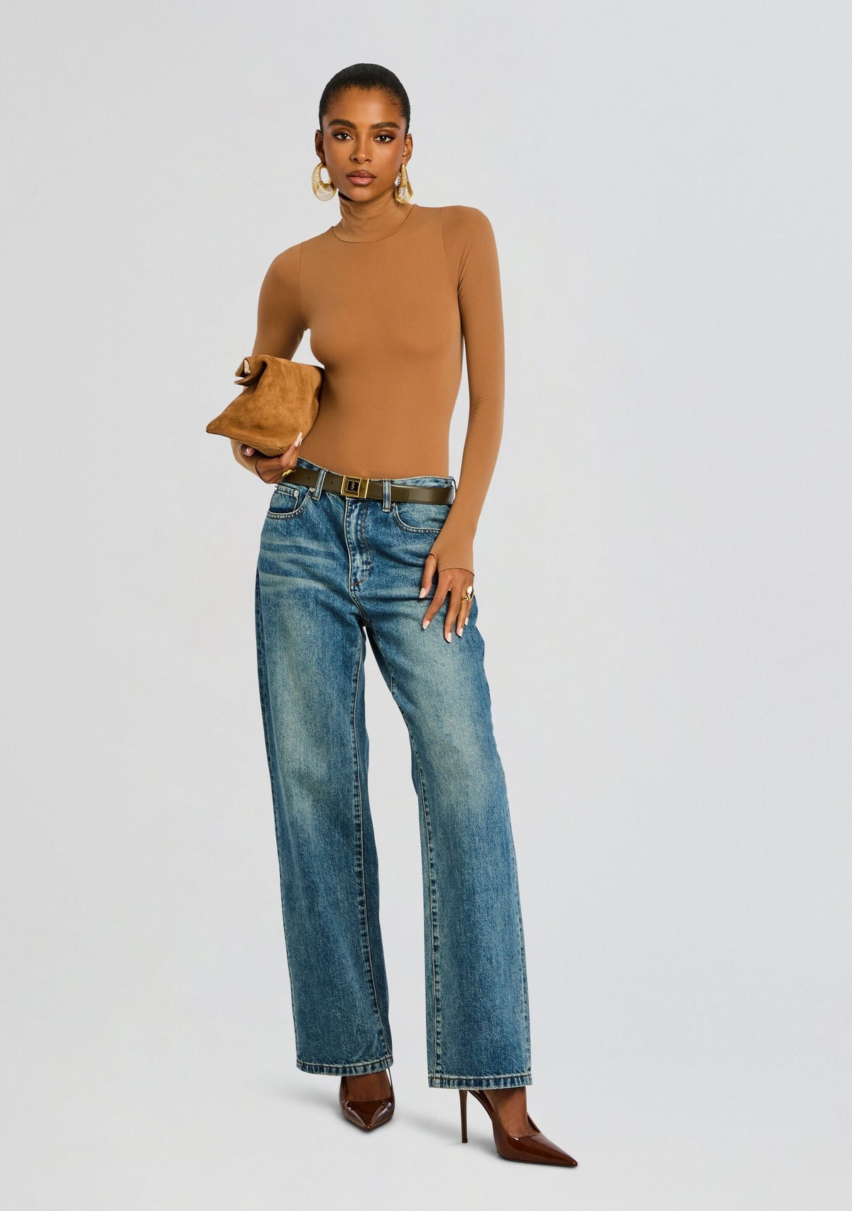Ballet Turtleneck Bodysuit by Commando in COCOA, product image 2