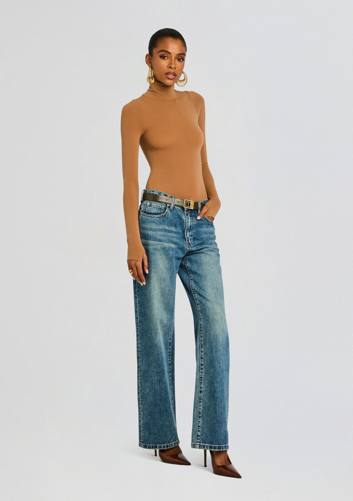 Ballet Turtleneck Bodysuit by Commando in COCOA, product image 4