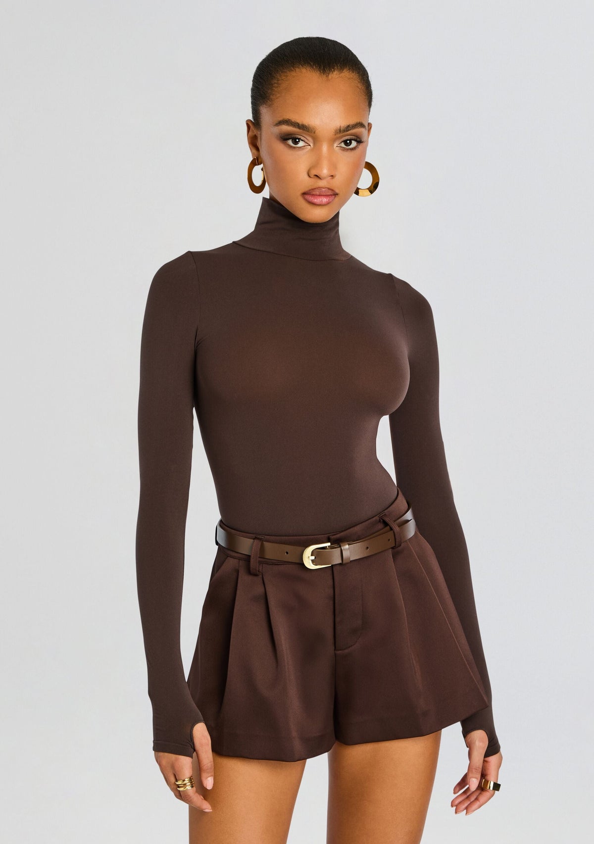 Ballet Turtleneck Bodysuit by Commando in Espresso, product image 1