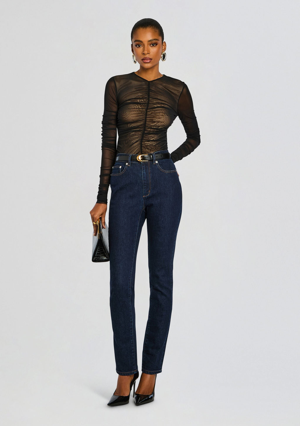 Eirlys Mesh Top by SEROYA in Black/Nude, product image 2