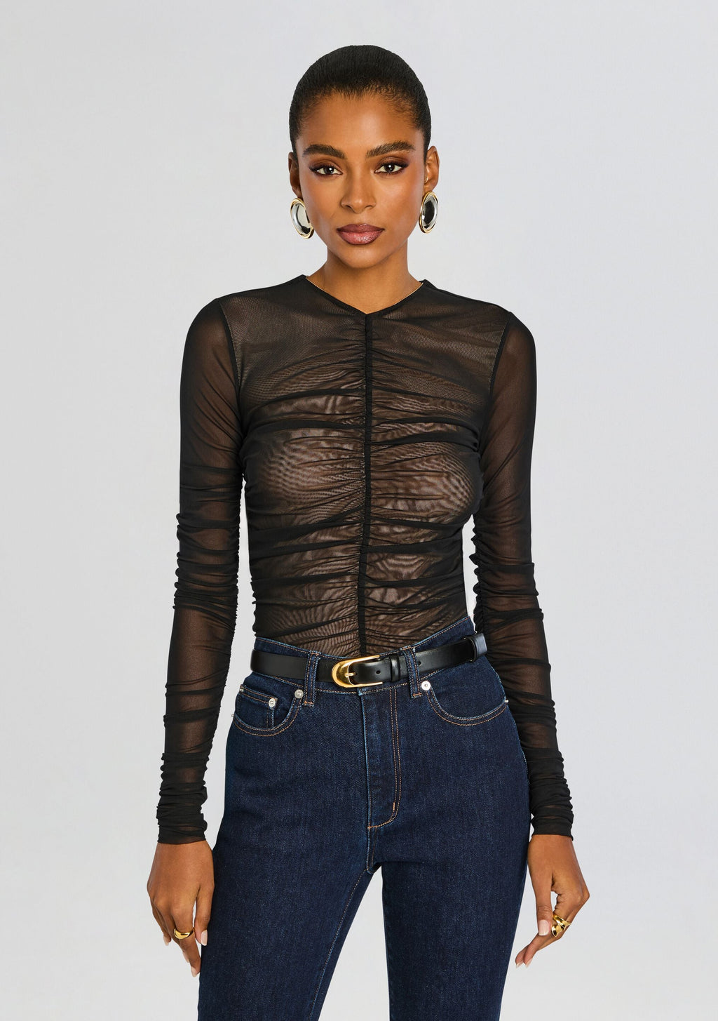 Eirlys Mesh Top by SEROYA in Black/Nude, product image 1