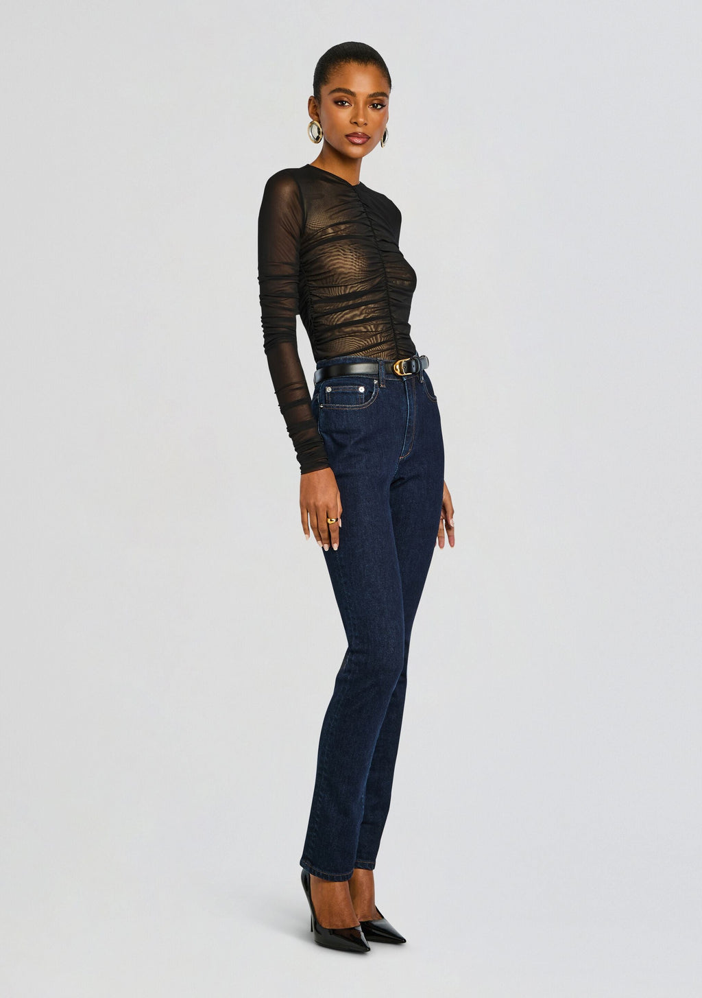 Eirlys Mesh Top by SEROYA in Black/Nude, product image 4