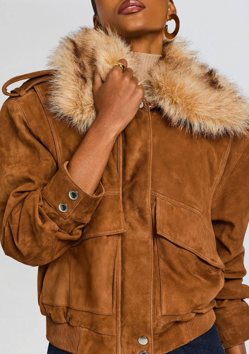 Erynn Suede Jacket by retrofête in Cognac, product image 3