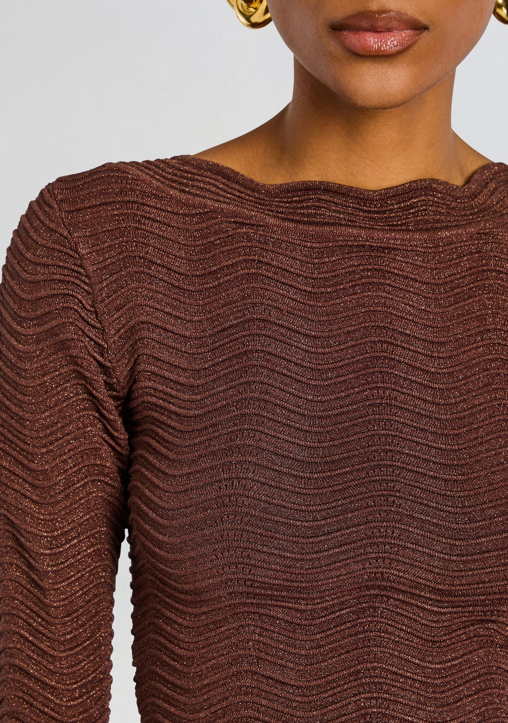 Galina Metallic Rib Knit Top by retrofête in Metallic Chocolate, product image 3