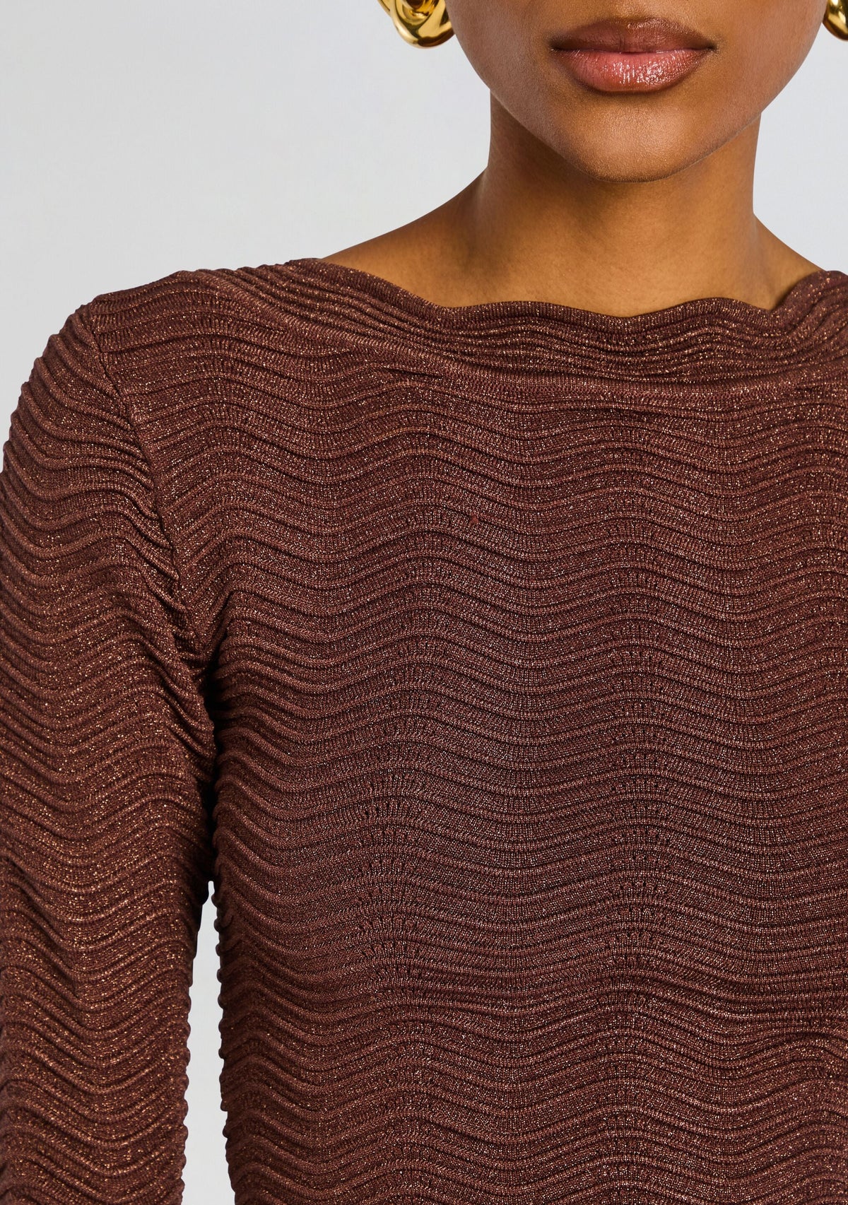 Galina Metallic Rib Knit Top by retrofête in Metallic Chocolate, product image 3