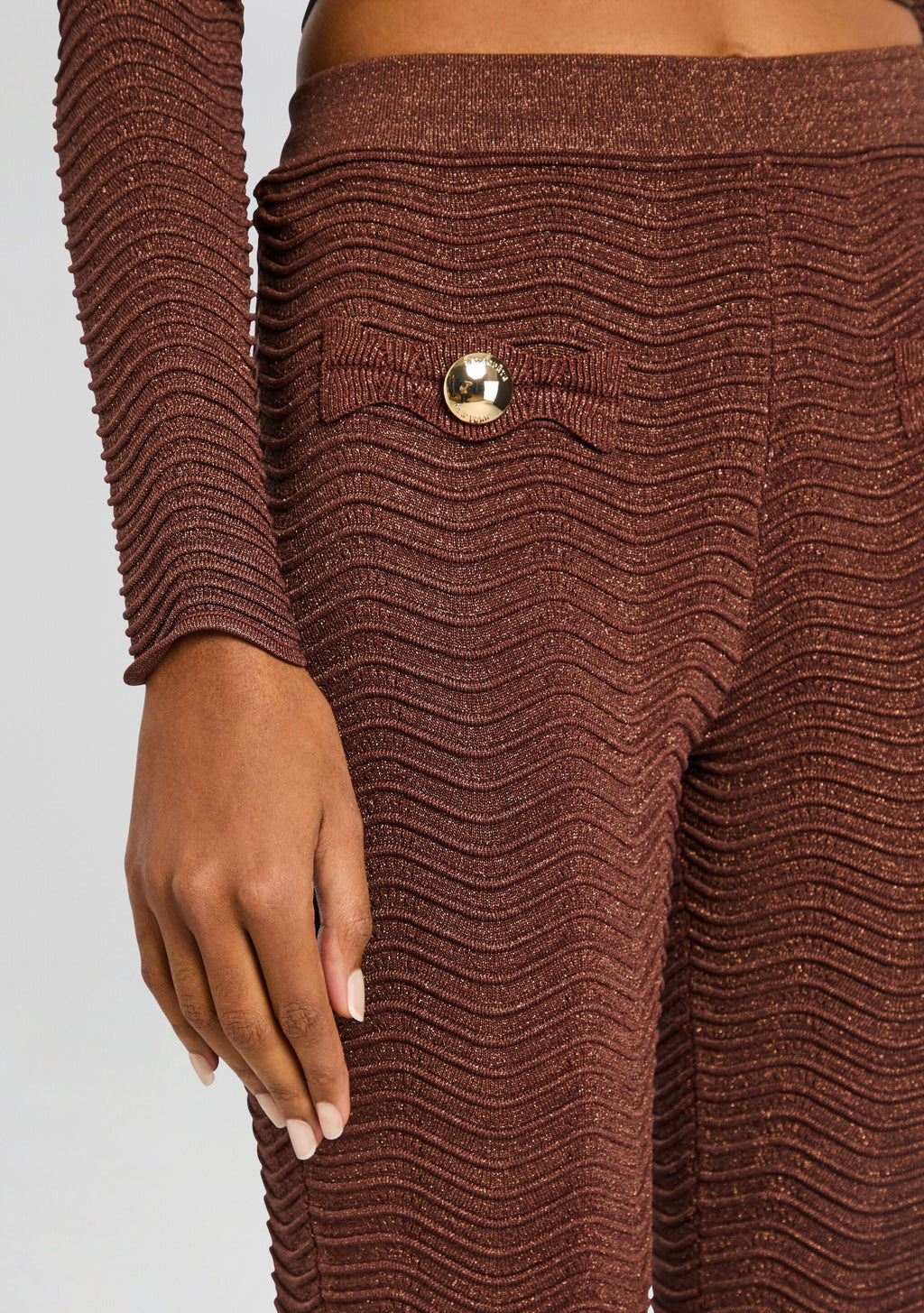 Joliet Metallic Rib Knit Pant by retrofête in Metallic Chocolate, product image 3